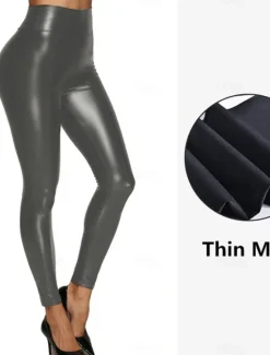 Online Women's Leggings Fashion Streetwear Sexy Ankle-Length High Waist Solid Color High Cut Windproof Soft Comfortable Micro-elastic Outdoor Party Street navy blue light dark green light black matte velvet Women Pants