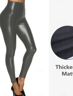 Online Women's Leggings Fashion Streetwear Sexy Ankle-Length High Waist Solid Color High Cut Windproof Soft Comfortable Micro-elastic Outdoor Party Street navy blue light dark green light black matte velvet Women Pants