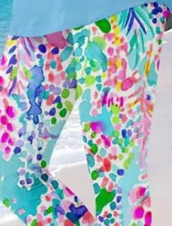 Hot Women's Leggings Fashion Streetwear Ankle-Length High Waist Graphic Leaf Printing Thermal Warm Soft Breathable Micro-elastic Vacation Beach Weekend Robin's Egg Blue Spring Regular Fit Women Leggings