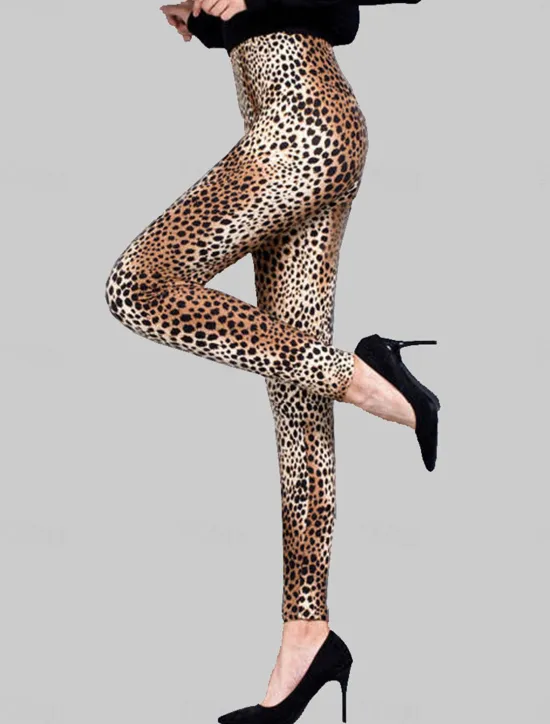 Hot Women's Leggings Fashion Streetwear Full Length High Waist Leopard Print Breathability Comfortable Micro-elastic Outdoor Street Daily Orange leopard Striped leopard large leopard print small leopard Women Leggings