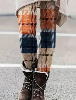 Best Women's Leggings Fashion Streetwear Ankle-Length High Waist Plaid Printing Thermal Warm Soft Breathable Micro-elastic Outdoor Daily Fall Winter Regular Fit Women Leggings
