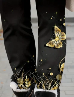 Hot Women's Leggings Fashion Streetwear Ankle-Length High Waist Butterfly Printing Thermal Warm Soft Breathable Micro-elastic Outdoor Daily Fall Winter Regular Fit Women Leggings