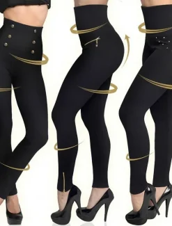 Best Women's Leggings Fashion Simple Full Length High Waist Solid Color Zipper Tummy Control Butt Lift Soft Micro-elastic Causal Daily Holiday diamond Zipper button Fall Winter Women Leggings