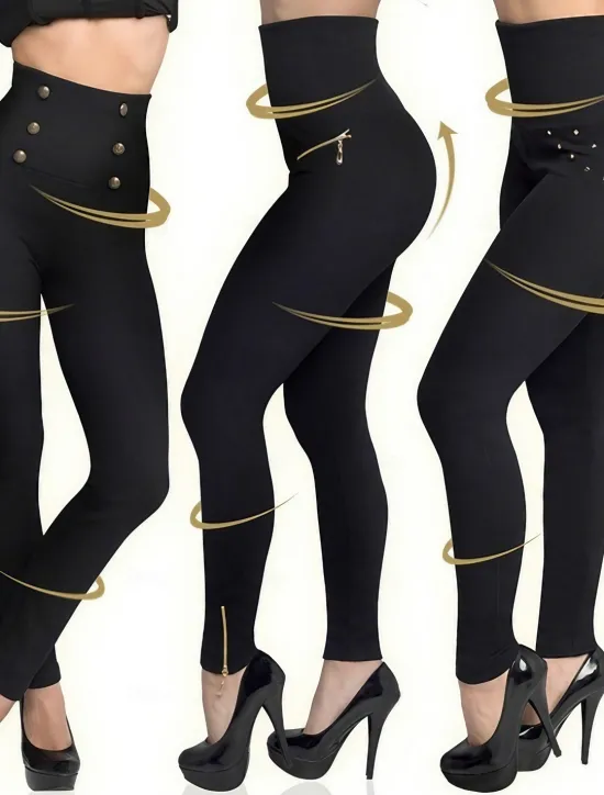 Best Women's Leggings Fashion Simple Full Length High Waist Solid Color Zipper Tummy Control Butt Lift Soft Micro-elastic Causal Daily Holiday diamond Zipper button Fall Winter Women Leggings