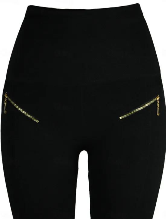 Best Women's Leggings Fashion Simple Full Length High Waist Solid Color Zipper Tummy Control Butt Lift Soft Micro-elastic Causal Daily Holiday diamond Zipper button Fall Winter Women Leggings