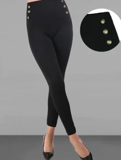 Best Women's Leggings Fashion Simple Full Length High Waist Solid Color Zipper Tummy Control Butt Lift Soft Micro-elastic Causal Daily Holiday diamond Zipper button Fall Winter Women Leggings
