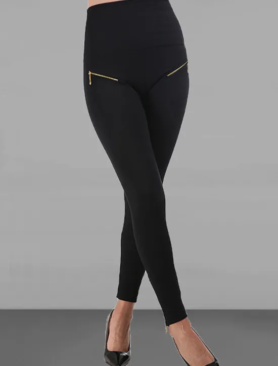 Best Women's Leggings Fashion Simple Full Length High Waist Solid Color Zipper Tummy Control Butt Lift Soft Micro-elastic Causal Daily Holiday diamond Zipper button Fall Winter Women Leggings