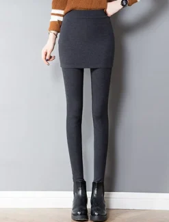 Best Women's Leggings Fashion Streetwear Full Length High Waist Plain 2 in 1 High Cut Thermal Warm Soft Comfortable Micro-elastic Outdoor Street Daily Light Gray Dark-Gray Black Fall Winter Regular Fit Women Leggings