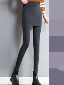 Best Women's Leggings Fashion Streetwear Full Length High Waist Plain 2 in 1 High Cut Thermal Warm Soft Comfortable Micro-elastic Outdoor Street Daily Light Gray Dark-Gray Black Fall Winter Regular Fit Women Leggings