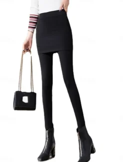 Best Women's Leggings Fashion Streetwear Full Length High Waist Plain 2 in 1 High Cut Thermal Warm Soft Comfortable Micro-elastic Outdoor Street Daily Light Gray Dark-Gray Black Fall Winter Regular Fit Women Leggings