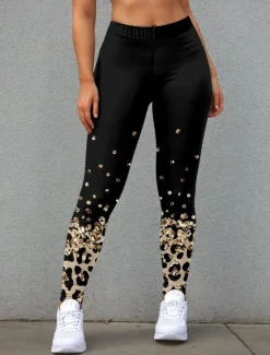 Online Women's Leggings Fashion Streetwear Ankle-Length High Waist Leopard Printing Thermal Warm Soft Breathable Micro-elastic Outdoor Daily Fall Winter Regular Fit Women Leggings