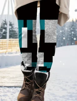 Discount Women's Leggings Fashion Streetwear Ankle-Length High Waist Plaid Printing Thermal Warm Soft Breathable Micro-elastic Outdoor Daily Fall Winter Regular Fit Women Leggings