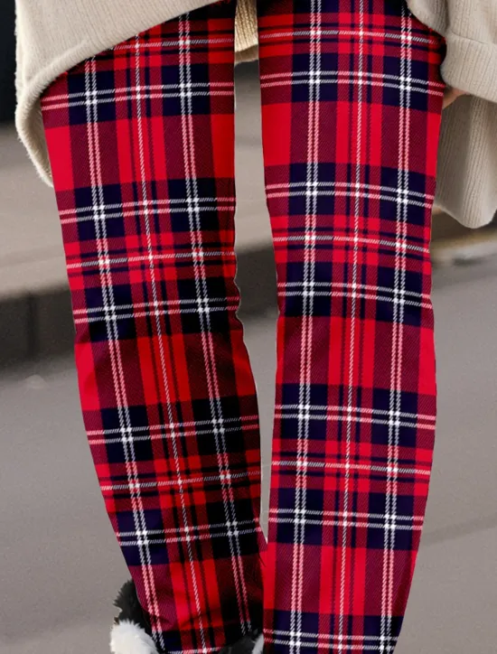 Clearance Women's Leggings Fashion Streetwear Ankle-Length High Waist Plaid Printing Thermal Warm Soft Breathable Micro-elastic Christmas Outdoor Daily Fall Winter Regular Fit Women Leggings