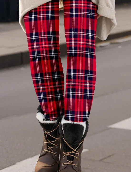 Clearance Women's Leggings Fashion Streetwear Ankle-Length High Waist Plaid Printing Thermal Warm Soft Breathable Micro-elastic Christmas Outdoor Daily Fall Winter Regular Fit Women Leggings