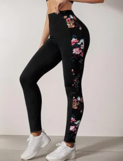 Women's Leggings Fashion Streetwear Ankle-Length High Waist Floral Printing Thermal Warm Soft Breathable Micro-elastic Outdoor Daily Fall Winter Regular Fit Women Leggings|Spring Pants
