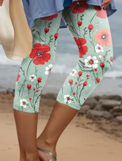 Outlet Women's Leggings Pants 3D Print High Elasticity Fashion Streetwear Full Length High Waist Floral Thermal Warm Breathable Soft Outdoor Daily Pink Blue Purple Green Fall Winter Regular Fit Women Spring Pants