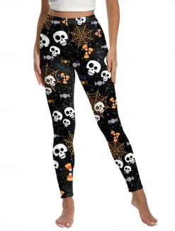 New Women's Leggings Punk Streetwear Full Length High WaistPantsHalloween Pumpkin Print Breathability Soft Comfortable High Elasticity Vacation Party Black White Yellow Orange Fall Winter Regular Fit Women Leggings|Pants