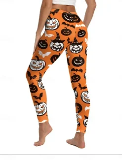 New Women's Leggings Punk Streetwear Full Length High WaistPantsHalloween Pumpkin Print Breathability Soft Comfortable High Elasticity Vacation Party Black White Yellow Orange Fall Winter Regular Fit Women Leggings|Pants