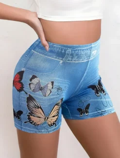 Hot Women's Leggings Shorts 3D Print Chinos Vacation Vintage Streetwear Short High Waist Plain Printing Comfy Soft Comfortable Stretchy Outdoor Vacation Street Navy Blue Royal Blue Blue Summer Slim Fit Women Leggings|Shorts