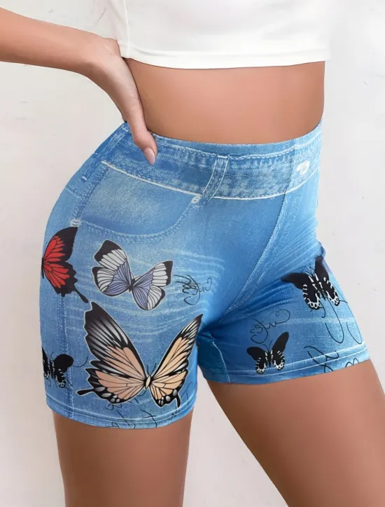 Hot Women's Leggings Shorts 3D Print Chinos Vacation Vintage Streetwear Short High Waist Plain Printing Comfy Soft Comfortable Stretchy Outdoor Vacation Street Navy Blue Royal Blue Blue Summer Slim Fit Women Leggings|Shorts