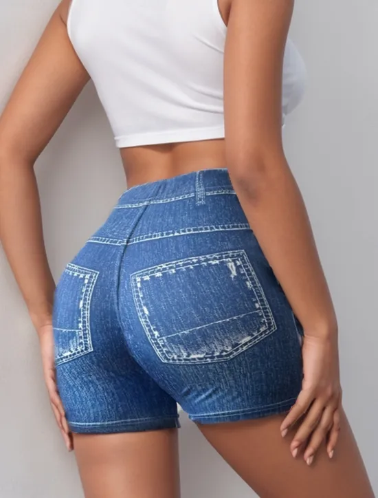 Hot Women's Leggings Shorts 3D Print Chinos Vacation Vintage Streetwear Short High Waist Plain Printing Comfy Soft Comfortable Stretchy Outdoor Vacation Street Navy Blue Royal Blue Blue Summer Slim Fit Women Leggings|Shorts