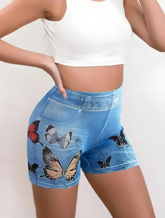 Hot Women's Leggings Shorts 3D Print Chinos Vacation Vintage Streetwear Short High Waist Plain Printing Comfy Soft Comfortable Stretchy Outdoor Vacation Street Navy Blue Royal Blue Blue Summer Slim Fit Women Leggings|Shorts