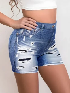 Hot Women's Leggings Shorts 3D Print Chinos Vacation Vintage Streetwear Short High Waist Plain Printing Comfy Soft Comfortable Stretchy Outdoor Vacation Street Navy Blue Royal Blue Blue Summer Slim Fit Women Leggings|Shorts