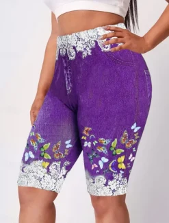 Sale Women's Leggings Shorts 3D Print Chinos Vacation Casual Tights Short High Waist Floral High Cut Comfort Breathable Quick Dry Stretchy Outdoor Street Daily Wine Black Red Purple Summer Slim Fit Women Leggings|Shorts