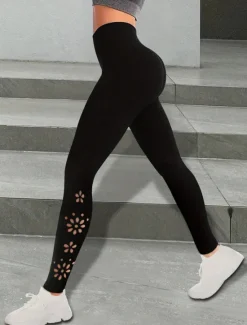 Discount Women's Leggings Streetwear Casual Long High Waist Plain Patchwork High Cut Hole Breathability Soft Micro-elastic Vacation Street Daily Wear Summer Regular Fit Women Leggings