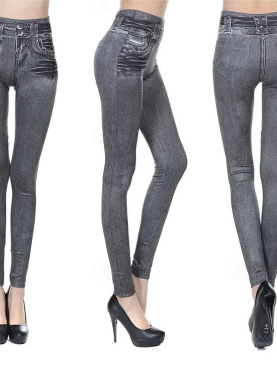 Hot Women's Leggings Trousers 3D Print Chinos Vacation Vintage Streetwear Full Length High Waist Plain Printing Comfy Soft Comfortable Stretchy Outdoor Street Black Blue Gray Summer Skinny Women Leggings