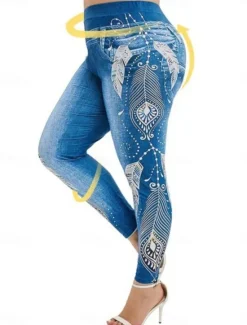 Women's Leggings Trousers 3D Print Vacation Vintage Fashion Full Length High Waist Graphic Soft Comfortable Micro-elastic Outdoor Street Black Wine Dark Blue Light Blue Summer Spring Slim Fit Women Leggings