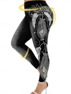 Women's Leggings Trousers 3D Print Vacation Vintage Fashion Full Length High Waist Graphic Soft Comfortable Micro-elastic Outdoor Street Black Wine Dark Blue Light Blue Summer Spring Slim Fit Women Leggings