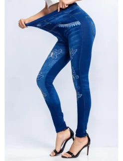 Best Women's Leggings Trousers 3D Print Chinos Vacation Streetwear Casual Full Length High Waist Butterfly Printing Comfy Soft Comfortable Stretchy Outdoor Street Black Blue Summer Slim Fit Women Leggings