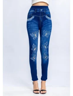 Best Women's Leggings Trousers 3D Print Chinos Vacation Streetwear Casual Full Length High Waist Butterfly Printing Comfy Soft Comfortable Stretchy Outdoor Street Black Blue Summer Slim Fit Women Leggings