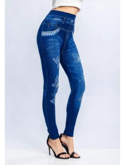 Best Women's Leggings Trousers 3D Print Chinos Vacation Streetwear Casual Full Length High Waist Butterfly Printing Comfy Soft Comfortable Stretchy Outdoor Street Black Blue Summer Slim Fit Women Leggings