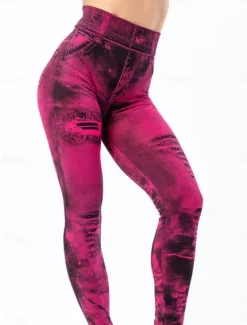 Outlet Women's Leggings Trousers 3D Print Vacation Vintage Ethnic Style Full Length High Waist Graphic High Cut Comfort Breathable Quick Dry Stretchy Outdoor Yoga Street Black Red Blue Fuchsia Summer Skinny Women Leggings