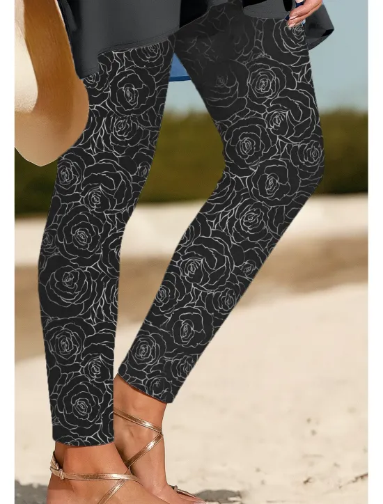 New Women's Leggings Vacation Vintage Ethnic Style Ankle-Length High Waist Floral Graphic 3D Print Quick Dry Breathability Soft Stretchy Outdoor Home Causal Black White Blue Spring Fall Skinny Women Women's Sweatpants & Joggers|Leggings