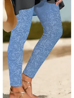 New Women's Leggings Vacation Vintage Ethnic Style Ankle-Length High Waist Floral Graphic 3D Print Quick Dry Breathability Soft Stretchy Outdoor Home Causal Black White Blue Spring Fall Skinny Women Women's Sweatpants & Joggers|Leggings