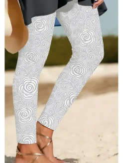 New Women's Leggings Vacation Vintage Ethnic Style Ankle-Length High Waist Floral Graphic 3D Print Quick Dry Breathability Soft Stretchy Outdoor Home Causal Black White Blue Spring Fall Skinny Women Women's Sweatpants & Joggers|Leggings