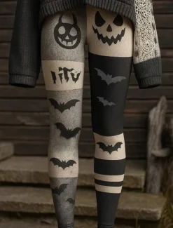 Online Women's Leggings Vacation Vintage Fashion Full Length High WaistPantsHalloween Graphic Halloween Printing Soft Breathable High Elasticity Outdoor Vacation Street Violet Dark Gray Orange Spring Fall Women Leggings