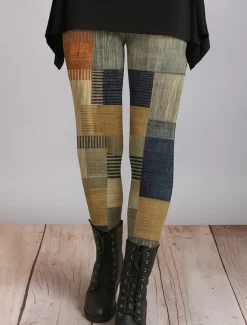 Clearance Women's Leggings Vacation Vintage Ethnic Style Ankle-Length High Waist Graphic Plaid Checkered Abstract 3D Print Quick Dry Breathability Soft Stretchy Outdoor Home Causal Yellow Red Gray Fall Regular Women Women's Sweatpants & Joggers|Leggings