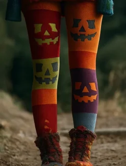 Discount Women's Leggings Vacation Vintage Fashion Full Length High WaistPantsHalloween Graphic Halloween Printing Soft Breathable Stretchy Vacation Street Causal Violet Orange ash-colored Spring Fall Winter Women Leggings