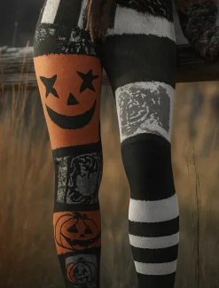 Discount Women's Leggings Vacation Vintage Fashion Full Length High WaistPantsHalloween Graphic Halloween Printing Soft Breathable Stretchy Vacation Street Causal Violet Orange ash-colored Spring Fall Winter Women Leggings