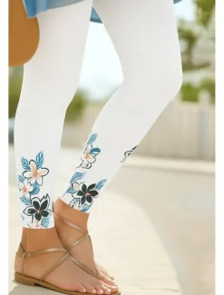 Sale Women's Leggings Vacation Vintage Ethnic Style Ankle-Length High Waist Floral Graphic 3D Print Quick Dry Breathability Soft Stretchy Outdoor Home Causal White Navy Blue Blue Spring Fall Slim Fit Women Leggings|Women's Sweatpants & Joggers
