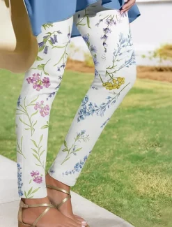 Clearance Women's Leggings Vacation Vintage Ethnic Style Ankle-Length High Waist Floral Graphic 3D Print Quick Dry Breathability Soft Stretchy Outdoor Home Causal White Yellow Blue Spring Fall Slim Fit Women Women's Sweatpants & Joggers|Leggings