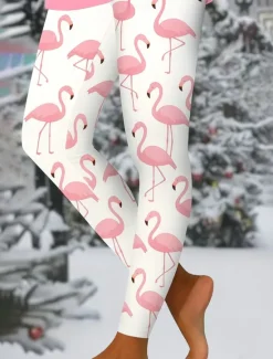 Discount Women's Leggings Vacation Vintage Ethnic Style Ankle-Length High Waist Graphic Animal 3D Print Quick Dry Breathability Soft Stretchy Outdoor Home Causal Light Pink Yellow Pink Fall Slim Fit Women Women's Sweatpants & Joggers|Leggings