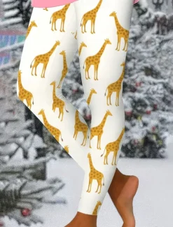 Discount Women's Leggings Vacation Vintage Ethnic Style Ankle-Length High Waist Graphic Animal 3D Print Quick Dry Breathability Soft Stretchy Outdoor Home Causal Light Pink Yellow Pink Fall Slim Fit Women Women's Sweatpants & Joggers|Leggings