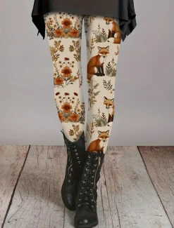 Discount Women's Leggings Vacation Vintage Ethnic Style Ankle-Length High Waist Graphic Animal 3D Print Quick Dry Breathability Soft High Elasticity Outdoor Home Causal Dark Brown Light Brown Brown Fall Slim Women Women's Sweatpants & Joggers|Leggings