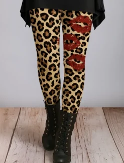Discount Women's Leggings Vacation Vintage Ethnic Style Ankle-Length High Waist Graphic Animal Leopard High Elasticity Home Causal Casual Yellow Brown Khaki Fall Spring, Fall, Winter, Summer Women Leggings