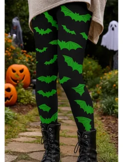 Outlet Women's Leggings Vacation Vintage Ethnic Style Ankle-Length High WaistPantsHalloween Graphic Bat 3D Print Quick Dry Breathability Soft Stretchy Outdoor Home Causal Blue Purple Orange Green Fall Women Women's Sweatpants & Joggers|Leggings